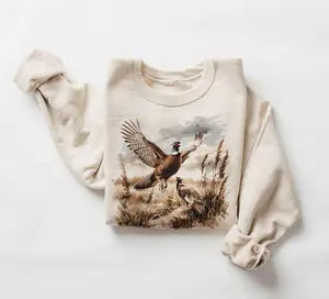 Retro Pheasant Bird Wilderness Scene Sweatshirt, 90's Vintage Game Birds Outfit, Boho Unisex Crewneck Sweatshirt