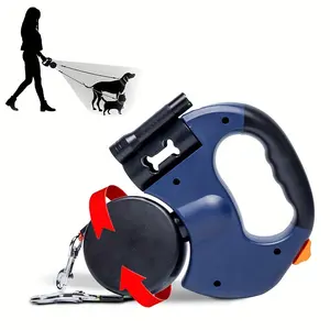 Dual-End Auto-Reel Dog Leash with Built-in LED Flashlight, 2-in-1 Retractable Lead, Shock-Absorbing Tech & Military-Grade Nylon for Night-Safe Walks