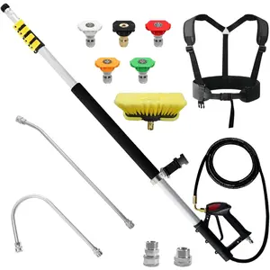 Aluminum 24 FT Telescoping Pressure Washer Wand with Pressure Washer Extension Wand,Gutter Cleaner Attachment, 5 Spray Nozzle Tips, 2 Hose Inlet Adapters and Support Harness