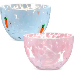 2 Pcs Easter Bunny Candy Bowls Dish, 14oz Spring Carrot Rabbit Serving Bowls Double Old Fashioned Glass Easter Gifts for Snacks Dessert Cookie Holiday Party Table Decoration
