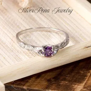 S925 Sterling Silver Synthetic Purple Amethyst Ring, Celtic Knot Design with White Moissanite Engagement Ring, Elegant and Luxurious for Women, Girl friend, Brides, Grils as Wedding&Birthday Gift, Perfect for Daily Wear and Party, Valentine's Day Gift