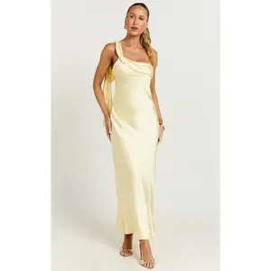 Calix Midi Dress - One Shoulder Slip Dress in Butter