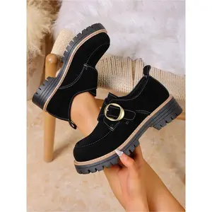Ladies' Autumn and Winter Fashion Loafer Shoes; Thick-heeled, Heavy-soled, High-water-platform Buckle Design Outdoorual Shoes for Women; Lightweight, Comfortable, Soft-soled, Skid-proof and Durable Commuting Shoes Casual Business Shoes