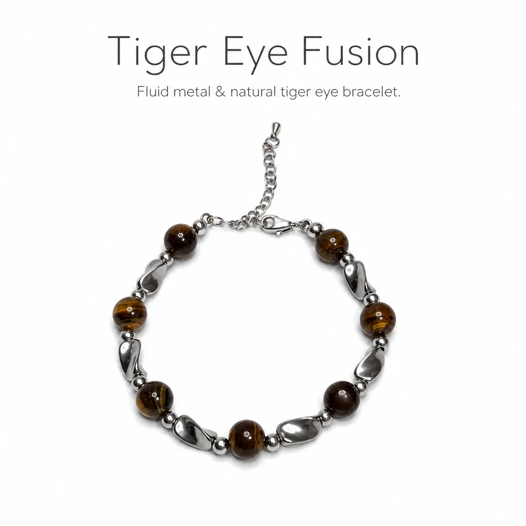 Unisex Natural Tiger Eye Stone & Metal Bracelet, Stainless Steel Beaded Fashion Accessory, Gift for Men and Women