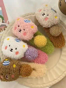 Viral TikTok Plush Bear Claw Clip - Extra Large Push Down Hair Claw for Women, Cute Furry Hair Accessories for Christmas Gifts & Cozy Girl Aesthetic, Seamless Hold for Thick Hair, Back of Head Styling, Fuzzy Claw Clip