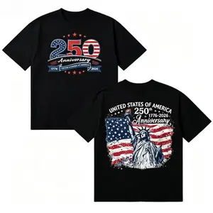 Pure DTG PrintsDigital Direct Print Summer Comfortable Breathable Statue of Liberty 250th Anniversary T-Shirt – Double-Sided American Flag Design, 1776–2026 Patriotic Theme Shirt, Independence Day Gift Men's Top