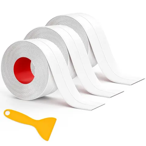 [New Deal] 3 Rolls 1.5x10.5ft PVC-Based Caulking Tape, Self-Adhesive Waterproofing Caulk Strip with Sealing Tool, Kitchen Seals & Edge Protector for Bathroom Sink or Bathtub