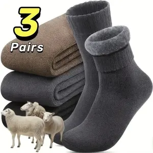3 Pairs Thermal Socks for Men Thick Warm Winter Outdoors Hiking Socks with Fleece Lining for Enhanced Comfort