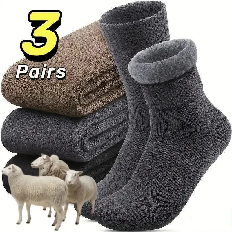 3 Pack Fleece Lined Thermal Socks for Women Men, Thick Cozy Winter Warm Crew Socks, Soft Plush Socks for Home, Outdoor & Cold Weather