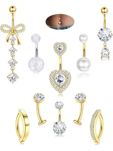 10 Pcs Surgical Steel Belly Button Bars Gold Silver 14G Hypoallergenic Belly Bar Clicker Belly Button Piercing Dangly Belly Button Ring Floating Navel Piercing Jewelry for Women Girls 10mm High Quality Jewelry