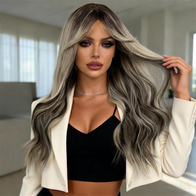 Amazon's best-selling wig, full head hairstyle, wavy curls, heat-resistant fiber, high-temperature silk wig for women