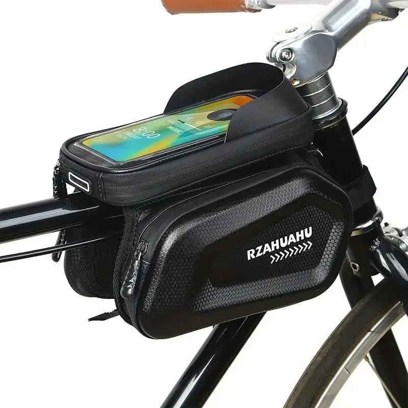 Waterproof Bicycle Handlebar Bag, Large Capacity Touchscreen Phone Holder, Tpu Frame Storage Pouch, Eva & 3-Point Mounting System, Bike Accessory, Road Cycling Gear