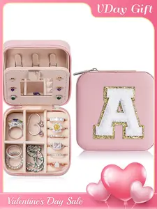 Portable Jewelry Box with Mirror for Gift, Stylish Sequin Decorated Letter Pattern Jewelry Organizer, Cute Zipper Jewelry Storage Box for Women and Girls, Jewelry Holder Organizer
