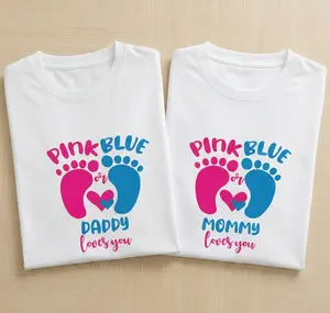 Gender Reveal Shirts for Mom & Dad - Team Boy or Team Girl - Pink or Blue Mommy Daddy Loves You - Matching Baby Shower Tees by ELYON ATX