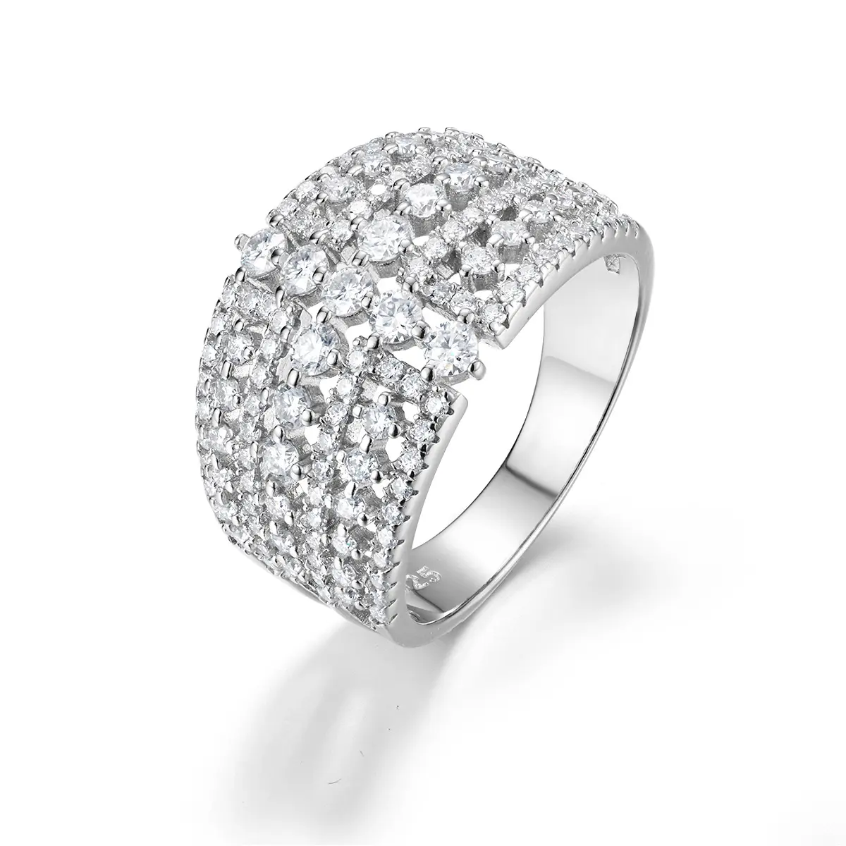 [EVA Jewelry] 925 Sterling Silver Bubble Band Ring, Synthetic Gem Moissanite Band Ring