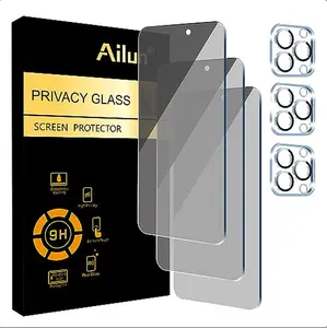 Ailun 3Pack Privacy Screen Protector for iPhone 15 Pro Max [6.7 inch]+3Pack Camera Lens Protector,Sensor Protection,Dynamic Island Compatible,Anti Spy Tempered Glass[9H Hardness]-HD[Black][6 Pack]