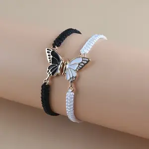 Hand-adjustable Couple Bracelet Two Sets Handmade Weave Rope Colorful Butterfly Matching Simple Adjustable Bracelet for Men Women 2026 Valentine's Day
