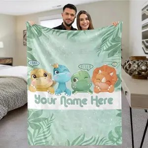 Personalized Dinosaur Bedspread - Custom Name/Text & Dinosaur Types (-Rex, Stegosaurus, Triceratops) - Blanket &, Birthday, Bed Cover With Name Personalization, 2D Flat