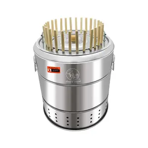 Smartcook Charcoal Barrel BBQ Grill with Kabob Skewers, Rolling Grilling Basket, and Camping Barbecue Rack for Vegetables and Meat Portable Detachable Stainless Steel Rotating