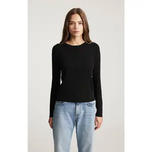 HENLEY LONG SLEEVE T-SHIRT IN BLACK