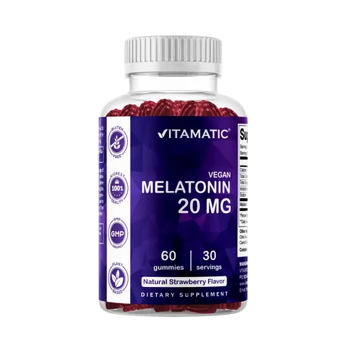 Vitamatic Melatonin 20mg Edible Gummy Sleep Aid Supplements for Adults - 60 Pieces, 30 Servings, Vegetarian, Free of Soy and Additives, Natural Drug-Free Non-Habit Forming Dietary Support