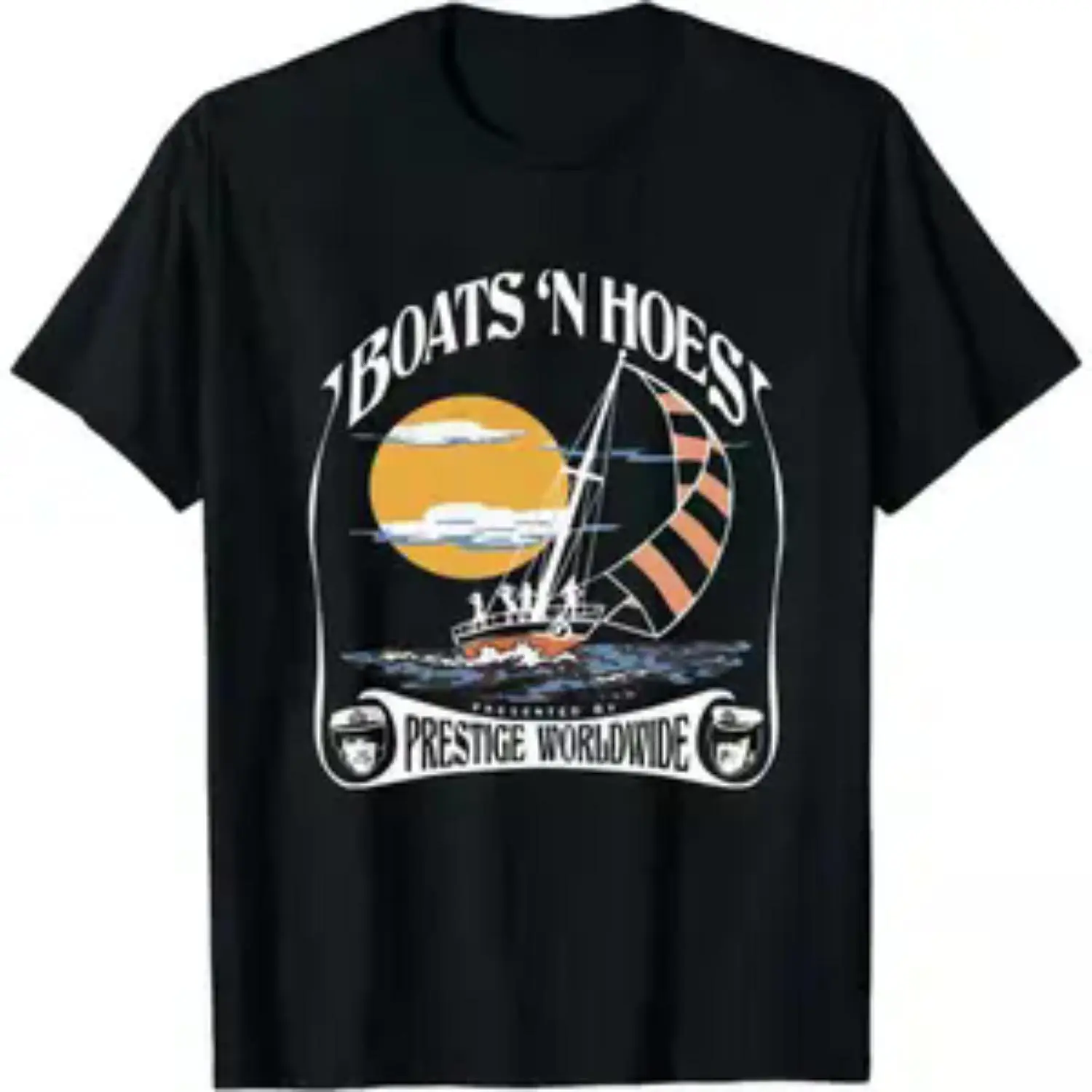 Vintage Cotton Short Sleeve T-Shirt Featuring Boats 'N Hoes Print Inspired by Step Brothers Movie – Retro Classic Design, Ideal Gift for Him