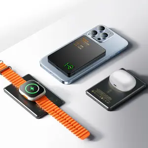 Magnetic MagSafe Wireless Power Bank 15W Fast Charging 5000/10000mAh Ultra Slim 0.35 Inches Card-Style Portable Charger Battery Pack with USB-C Cable Compatible with iPhone and Android Smartphones Watch Wireless Headphones with Aluminum Metallic Texture