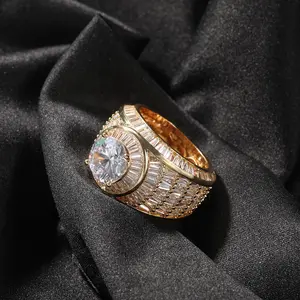 [ICE HUE]18K Gold Vacuum Plated Copper with 5A+ Sri Lanka Zircon Ring Miami Italy Mexico & Micro Inspired for Women & Men Luxury Jewelry,Daily Wear,Casual Fashion,Gift Idea,,Classic,Hip Hop,Simple,Sporty Style