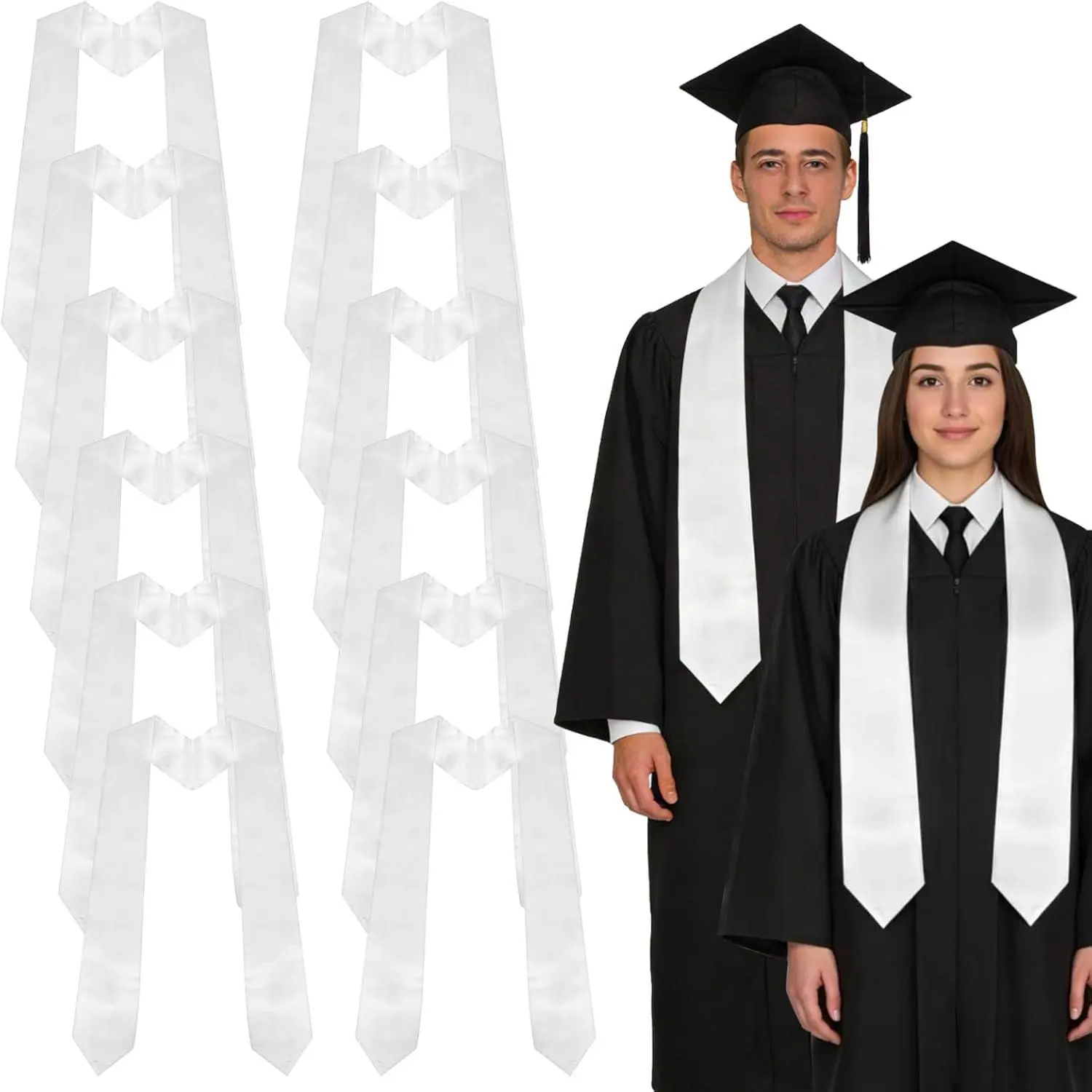 9 PCS white graduation stole bulk Unisex Adults 70 Inches 2026 Plain sash sublimation graduation stole blank to write on for High School and College