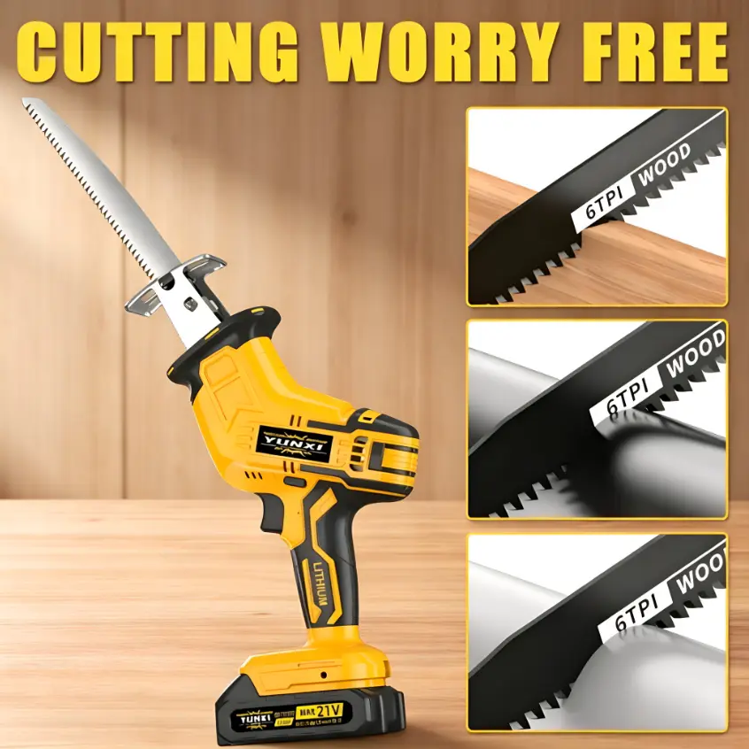 21V Lithium Battery Powered Cordless Reciprocating Saw Kit, Lightweight Handheld Electric Saber Saw with Cutting Blades for Garden Pruning, Metal Cutting