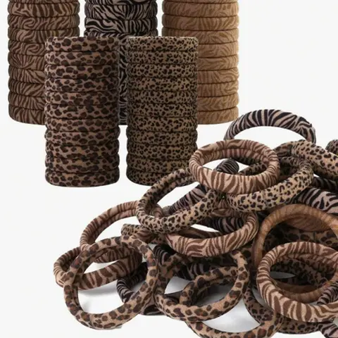 【Black Friday】Women's Leopard Print Elastic Hairband, Soft Stretchy Scrunchies for Thick Hair, 2-Inch Diameter Ponytail Holder, 5 Colors Available