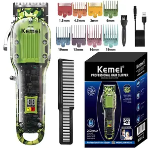 KEMEI KM-1926 Professional Hair Clippers for Men, Electric hair Clippers with LED Display, Cordless Hair Trimmer ,2500 mAh Hair Clipper for Barbers Haircut Kit,Green,USB Rechargeable