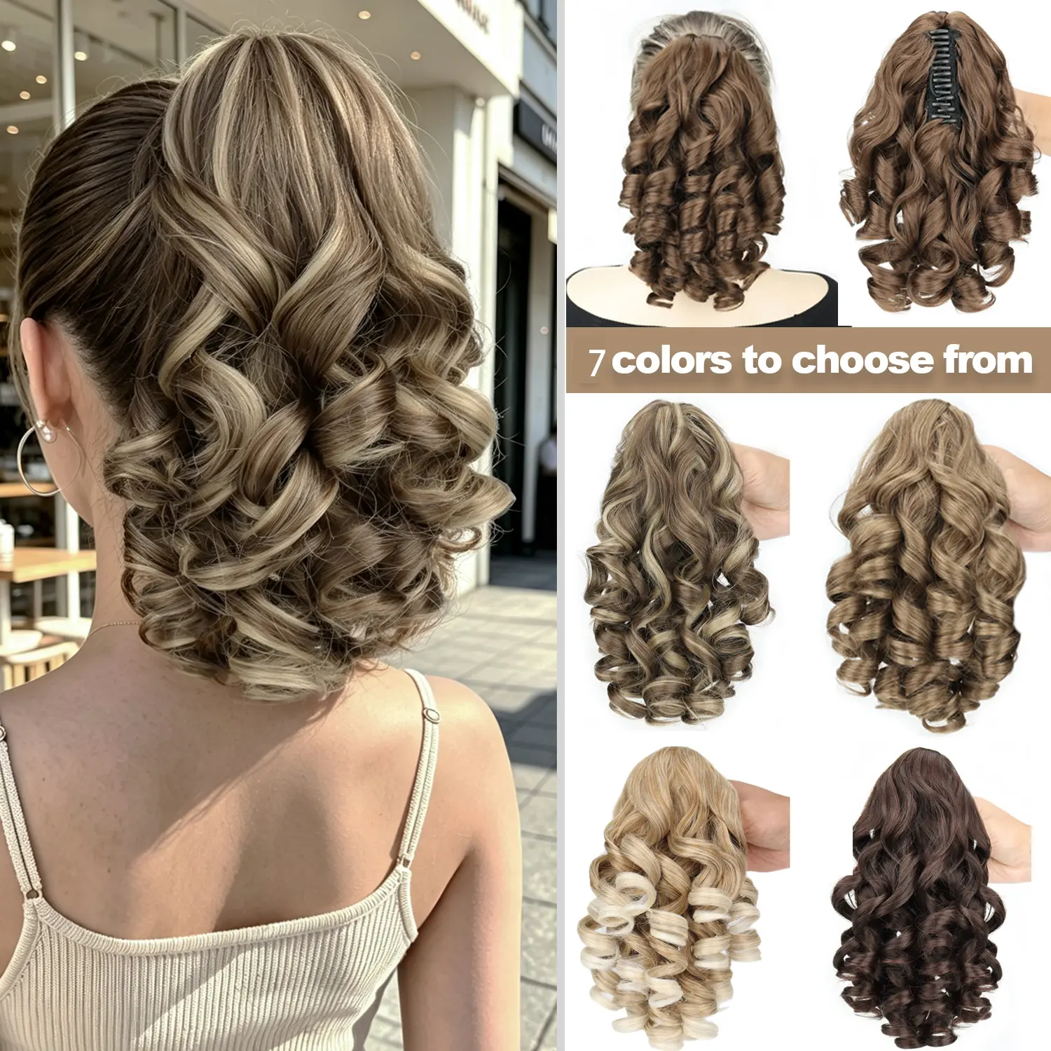 16-Inch Curly Wave Claw Clip Hair Extensions, Heat-Resistant Synthetic Ponytail Hairpiece , Suitable For Women To Wear On  Music Festivals And Daily Use