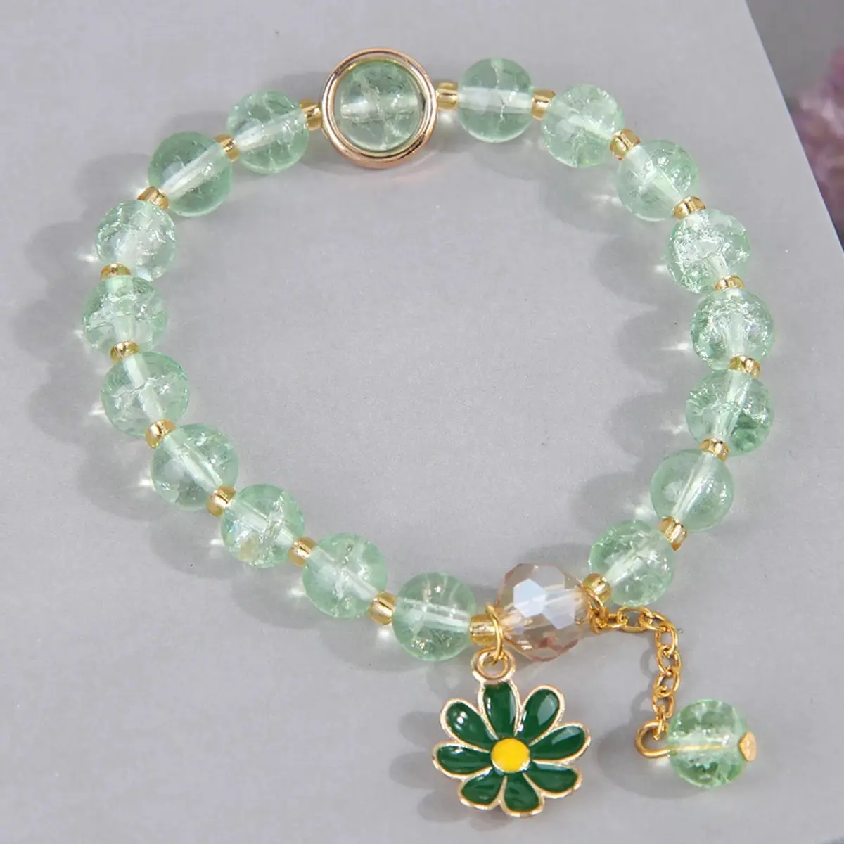 Daisy Bead Bracelet - Green