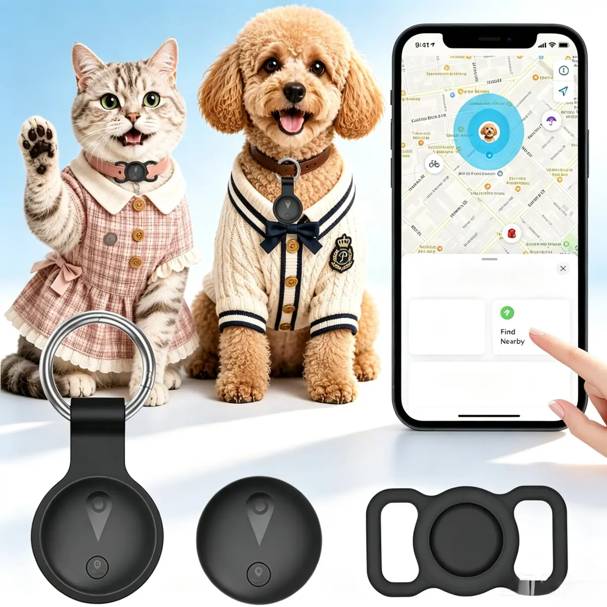 Pet GPS Tracker Collar for Dogs & Cats - Compact Mini Fit, IP68 Waterproof, Real-Time Global Tracking, Anti-Lost Device, iOS Find My Compatible, No Monthly Subscription Fee