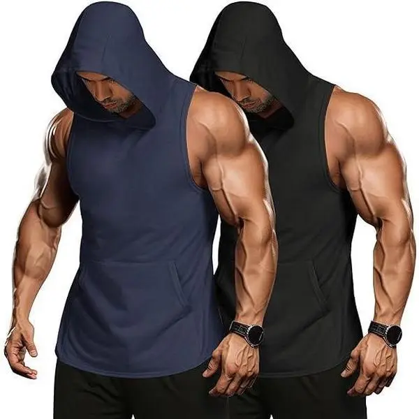 COOFANDY B Summer Clearance 2 Pack Mens Workout Hooded Tank Tops Bodybuilding Muscle Cut Off T Shirt Sleeveless Gym Sport Hoodies Menswear Summer Outfits Breathable