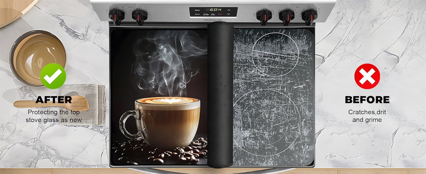 JOYFINITY Heat-Resistant Glass Stove Top Cover with Anti-Slip Rubber Coating – Electric Stove Protector, Scratch-Resistant, Expands Counter Space, Stylish Kitchen Decor (Cafe)