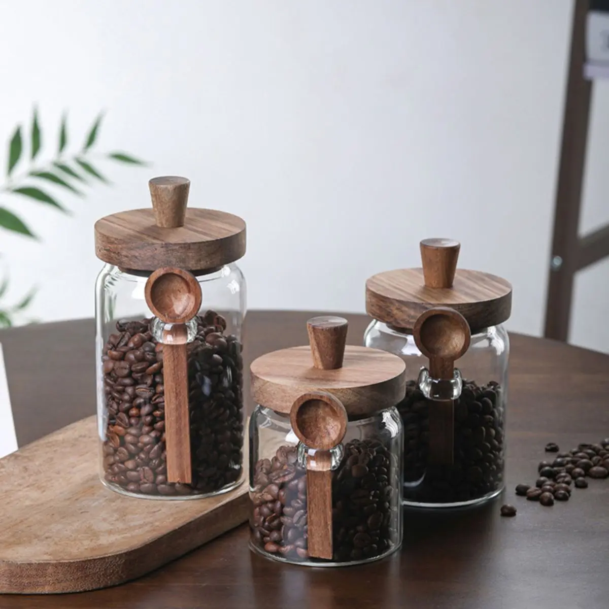3 Pcs Glass Coffee Jars with Spoons Heat-Resistant High Borosilicate Glass Candy Biscuit Storage Tea Snack Seasoning Salt Pepper Jars
