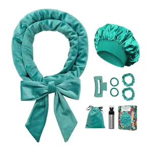 No Heat Overnight Curl Headband, 70" Soft Ribbon Wrap for Long Hair, 9 PCS Hair Curling Rods Set - Blue Green Visit the Gwabee Store