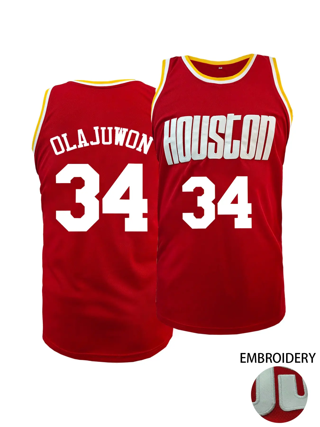 Unisex Embroidered Basketball Jersey, Embroidery Jersey, Throwback Jersey, Houston Inspired Retro Red Sleeveless Athletic Tank Top, Summer Basketball Wear, Breathable Quick Dry Casual Streetwear, Gym & Daily Wear, Unisex Fit