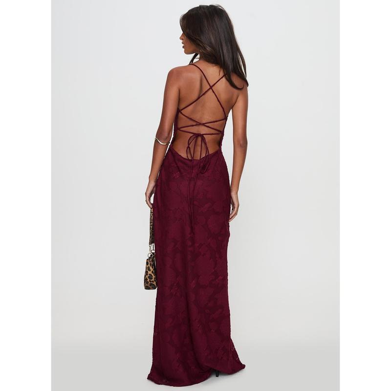Celena Maxi Dress Burgundy Burnout