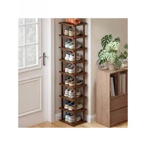9 Layers Tall Narrow Bamboo Shoe Rack | Vertical Shoe Rack Organizer For Small Spaces, Entryway, Closet, Corner, Doorway, Skinny Shoe Shelf Space Saving Shoe Storage, Free Stackable DIY