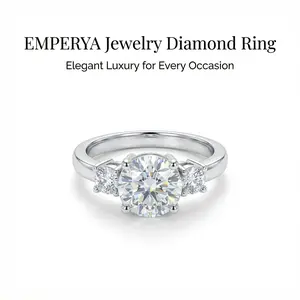 EMPERYA Classic Three-Stone Diamond Ring  Dazzling Triple Solitaire Engagement Ring, Meaningful Anniversary Promise Gift for Her - Silver Finish Love Oversized