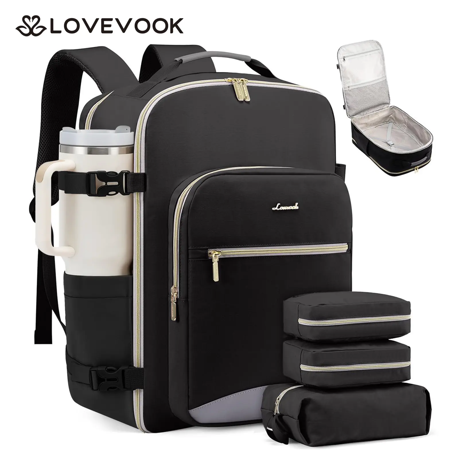 LOVEVOOK TSA-Friendly Carry-On Travel Backpack with 3 Packing Cubes and Laptop Compartment-Personal Item, Airline Approved Travel Bag for Hiking, Travel Essentials, Overnight and Weekend Trips. TikTokShopBackToSchool