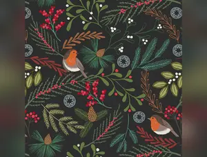 New Forest Winter Flannel | Robin on Dark by Lewis & Irene | 100% Cotton Flannel