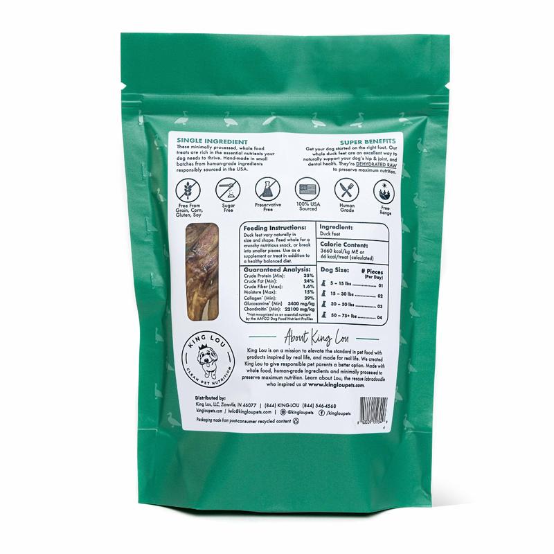 King Lou Whole Duck Feet Dental Treats for dogs, Human-Grade, Single Ingredient, 100% USA Pet Supplies Chews All Natural Food