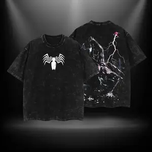 Black Suit Spidey Symbiote MCU Comic Double Printed Oversize Lightweight Acid Washed Tee TV Series Graphic Top Cotton Streetwear T-Shirt, Oversize Shirt, Vintage Outfit, Gift for fan, y2k styles T8K