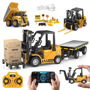 1:64 Alloy Remote Control Engineering Vehicle Set, 2.4g Remote + APP Dual Control, Forklift/truck with Sound Light, Kids Toy Gift