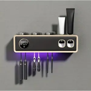 Smart UV Sterilization Toothbrush Holder,UV Toothbrush Holders,Wall Mounted Toothbrush Storage Rack with Toothbrush Holder Cup, Multifunctional Toothbrush Storage Rack, Bathroom Accessories