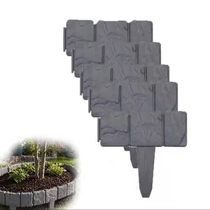 5Pcs Imitation Stone Garden Fence Plastic Retaining Edging Border Grey Cobbled Effect Landscape Decor Interlocking Decorative Panels Flower Bed Path Lawn Outdoor Picket Yard Grass Edge